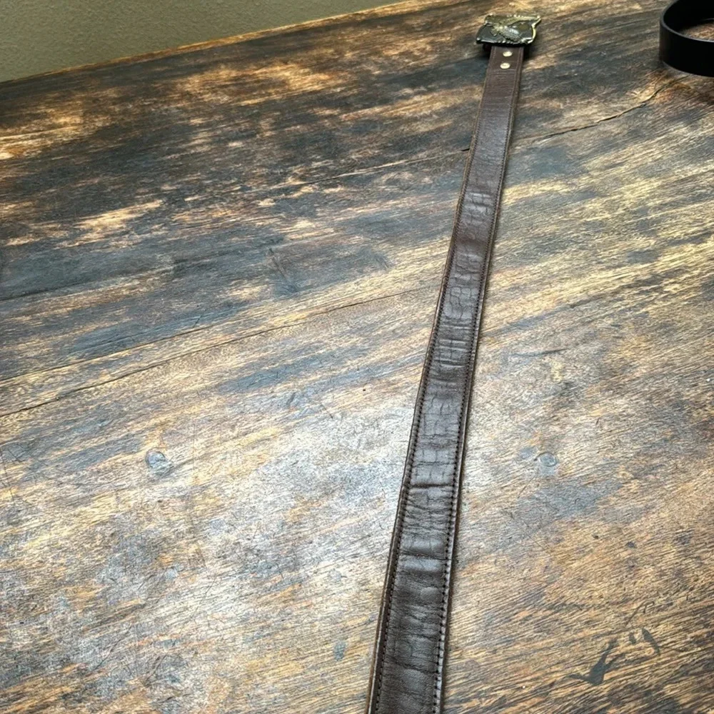 NRA travel zipper belt w/ American Eagle, Flag & NRA embossed leather belt sz 46